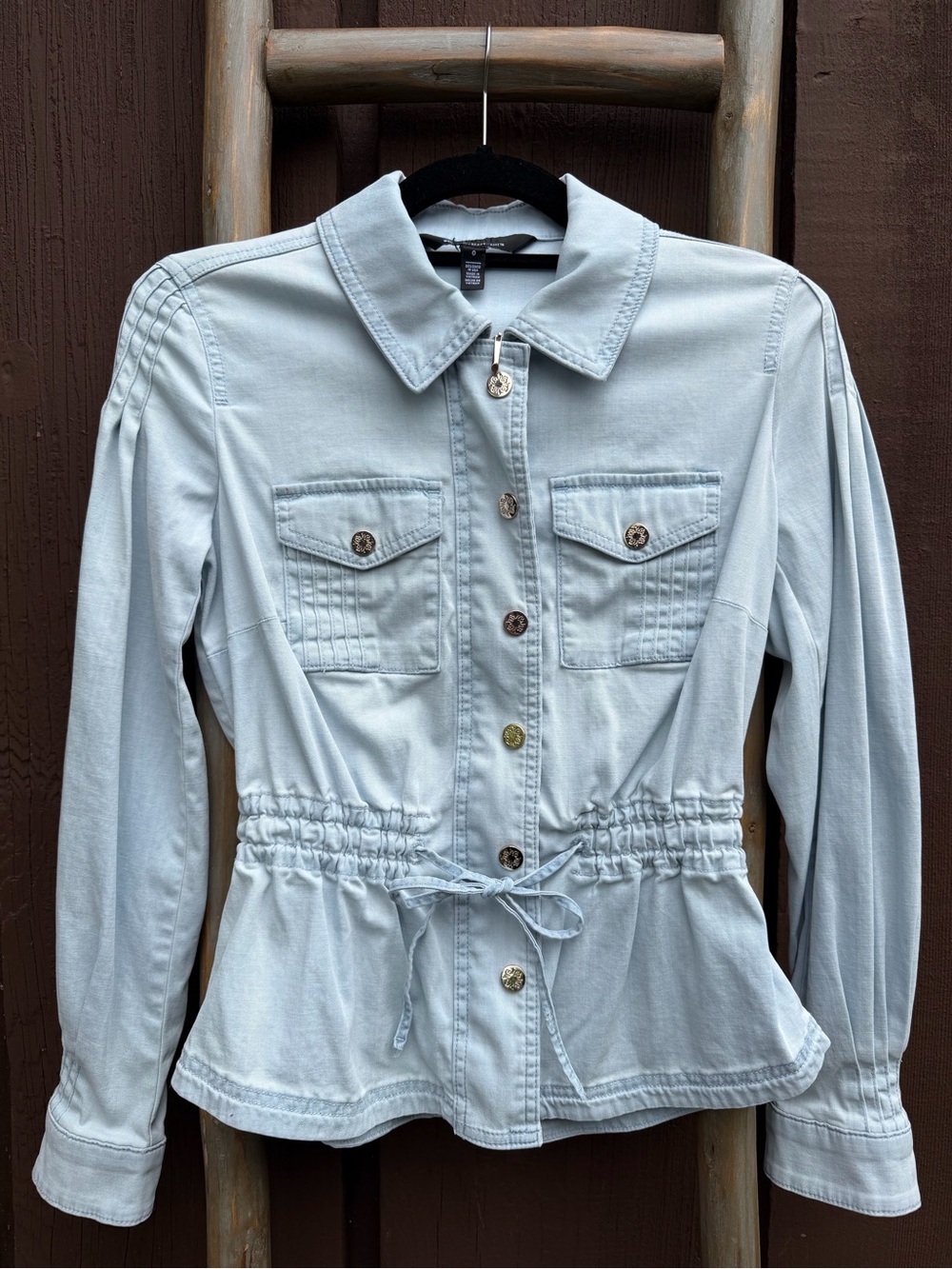 White House Black Market Light Blue Drawstring-Waist Jean Jacket Size 0